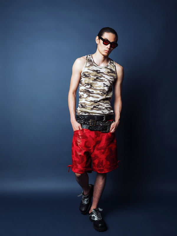Pierre Blanc Camo Leather Shorts (Red)