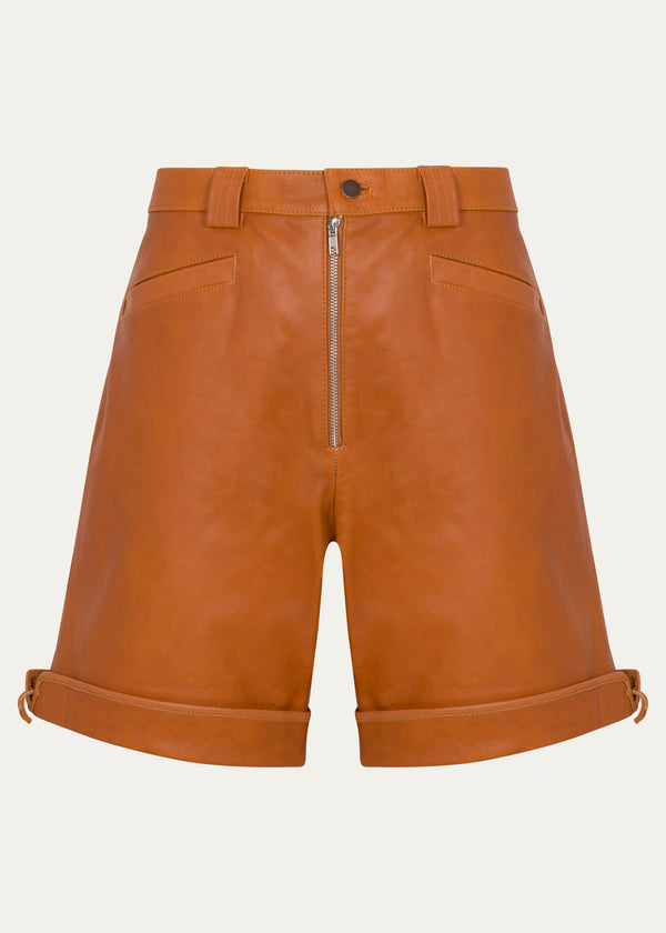 Pierre Blanc Leather Shorts ( Tangerine )